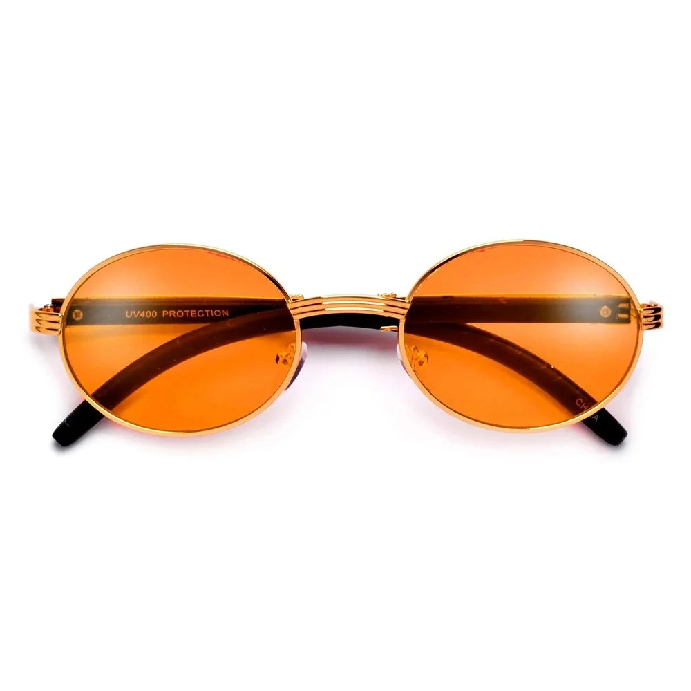 Oval‎ Sunglasses Gold Frame Yellow Lens UV400 Protection Men Hip Hop Migos Style